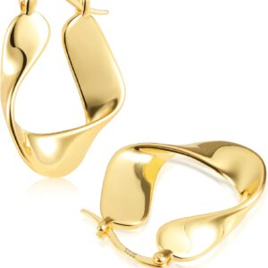 ALEXCRAFT Dicke Ohrringe Silber 925 Creolen 14K Chunky Goldene Ohrringe Damen Geschenk für Frauen Freundin Mama Mädchen