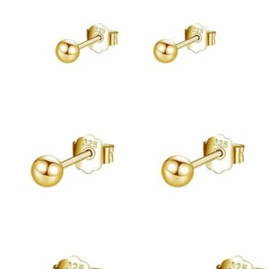 Bo Win 4 Paare 925 Sterling Silber Ohrringe Gold Ohrstecker Set Kugel Ohrringe Gold Kleine 925 Silber Ohrringe Damen Herren Ohrstecker Gold Ohrringe für Damen Mädchen Frauen Männer Herren