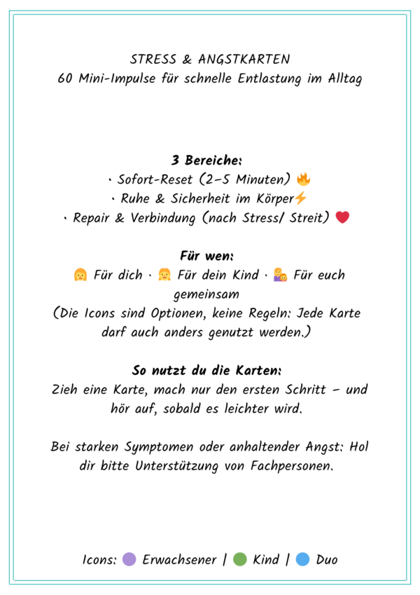 Kartenset (zum Ausschneiden) - Reduzierung von Stress und voller-Kopf-Karten